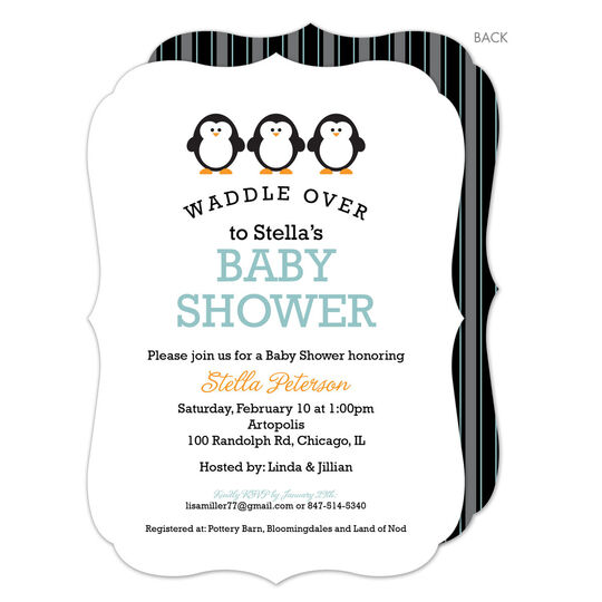 Three Penguin Waddle Over Shower Invitations